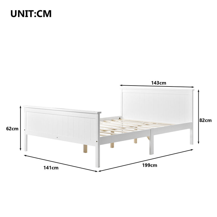 White pin wood double bed frame with slatted Headboard &amp; Footboard, Ivory 135X190cm HOHLON DOUBLE UK