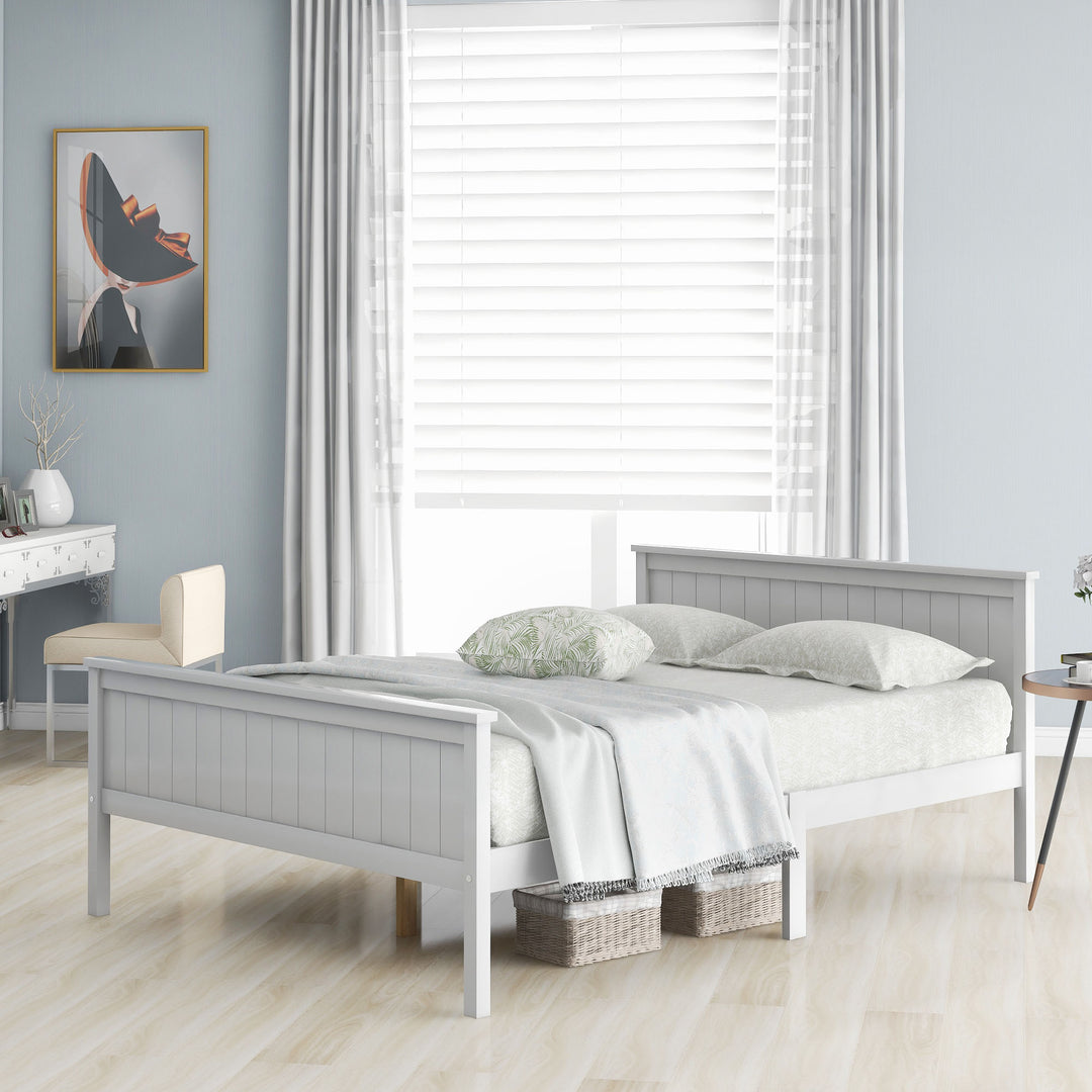 White pin wood double bed frame with slatted Headboard &amp; Footboard, Ivory 135X190cm HOHLON DOUBLE UK