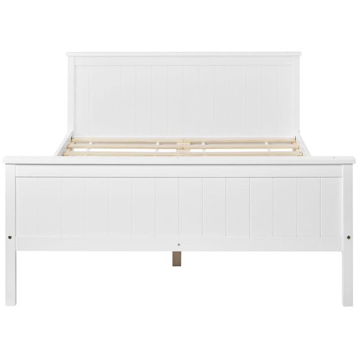 White pin wood double bed frame with slatted Headboard &amp; Footboard, Ivory 135X190cm HOHLON DOUBLE UK