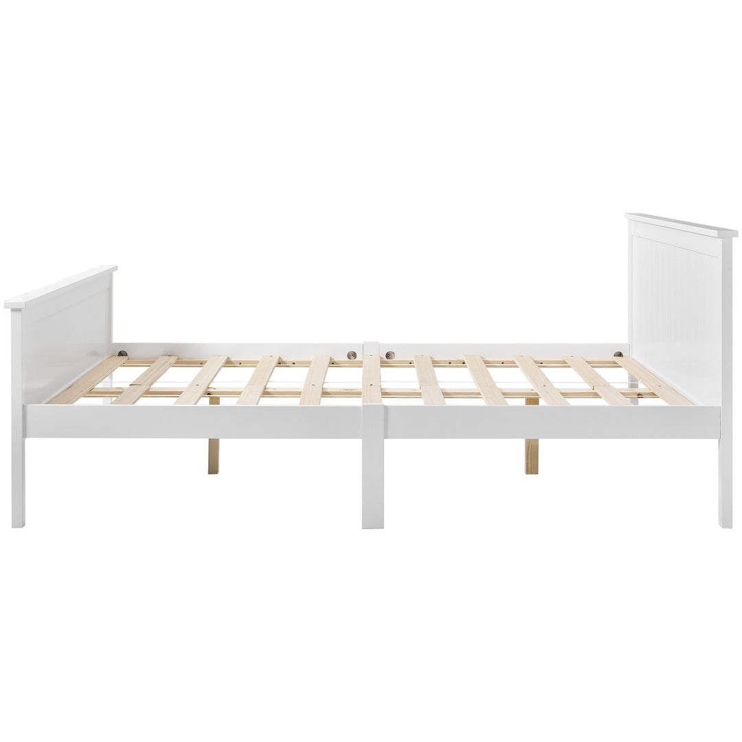White pin wood double bed frame with slatted Headboard &amp; Footboard, Ivory 135X190cm HOHLON DOUBLE UK