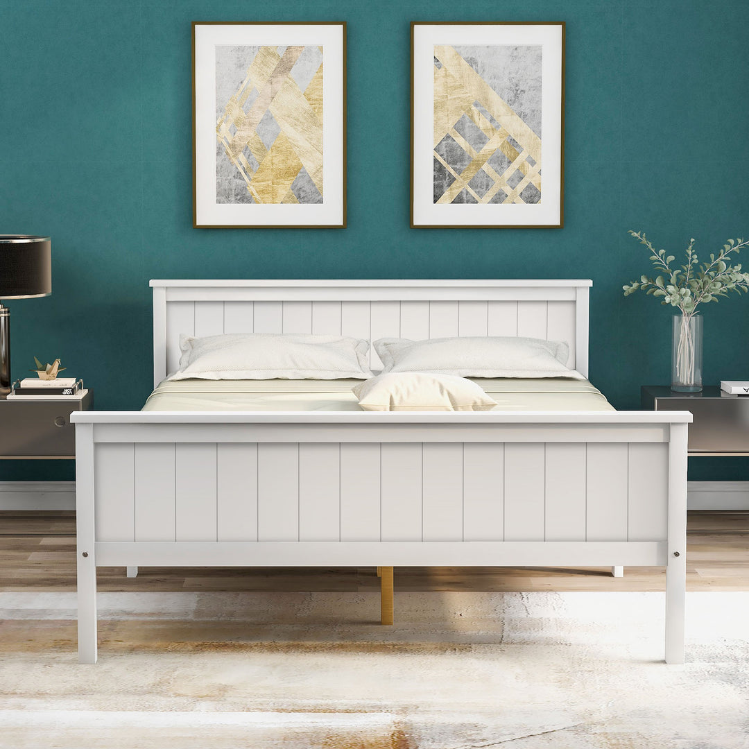 White pin wood double bed frame with slatted Headboard &amp; Footboard, Ivory 135X190cm HOHLON DOUBLE UK