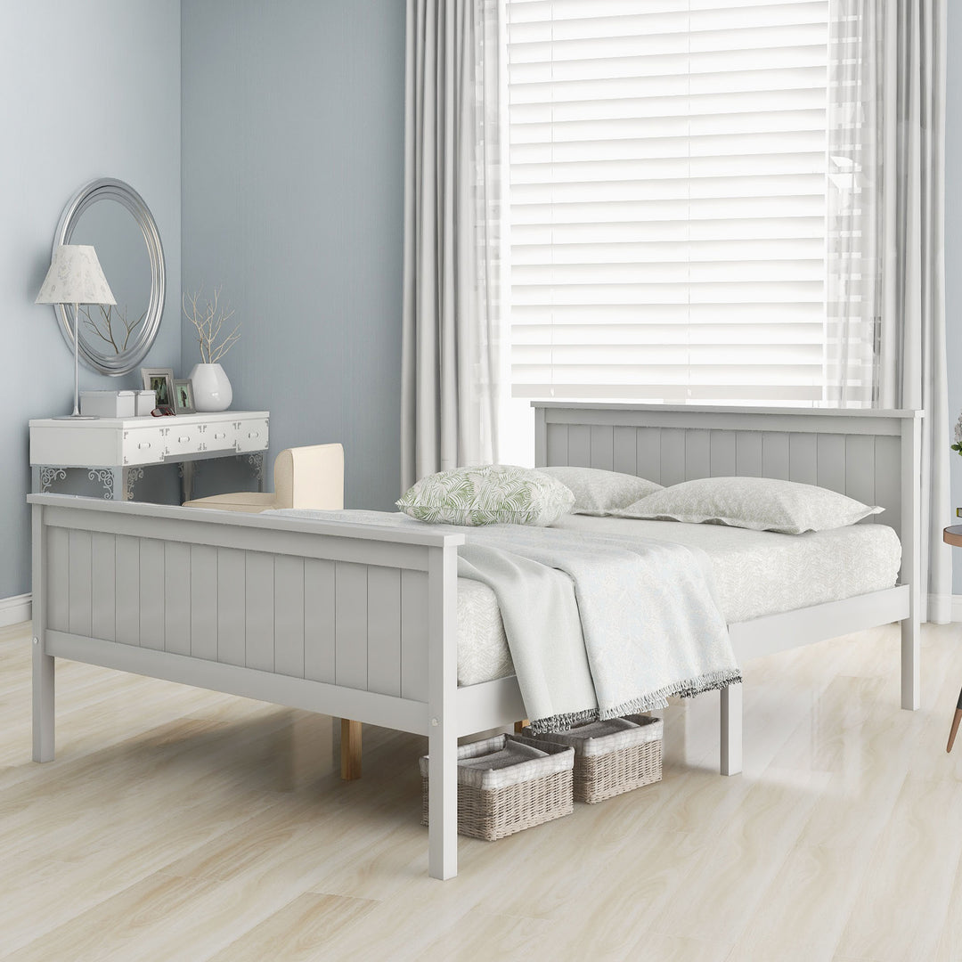 White pin wood double bed frame with slatted Headboard &amp; Footboard, Ivory 135X190cm HOHLON DOUBLE UK