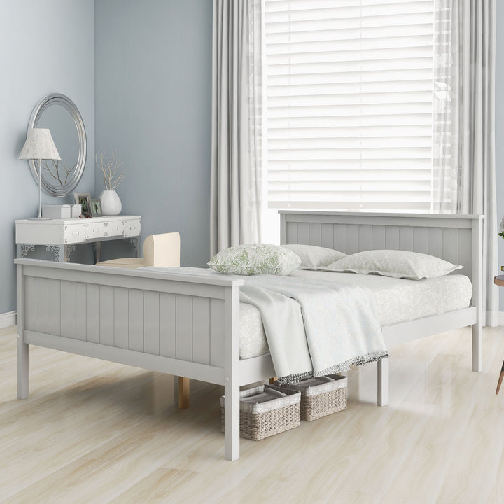 White pin wood double bed frame with slatted Headboard &amp; Footboard, Ivory 135X190cm HOHLON DOUBLE UK