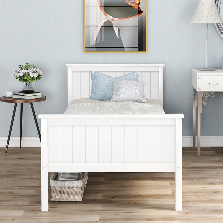 White pin wood single bed frame with slatted Headboard &amp; Footboard, Ivory 90X190cm HOHLON SINGLE UK