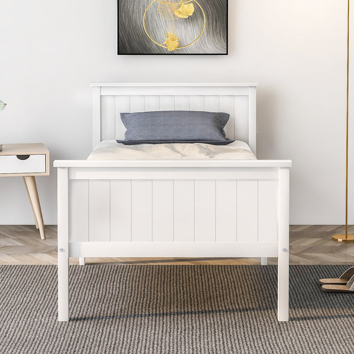 White pin wood single bed frame with slatted Headboard &amp; Footboard, Ivory 90X190cm HOHLON SINGLE UK