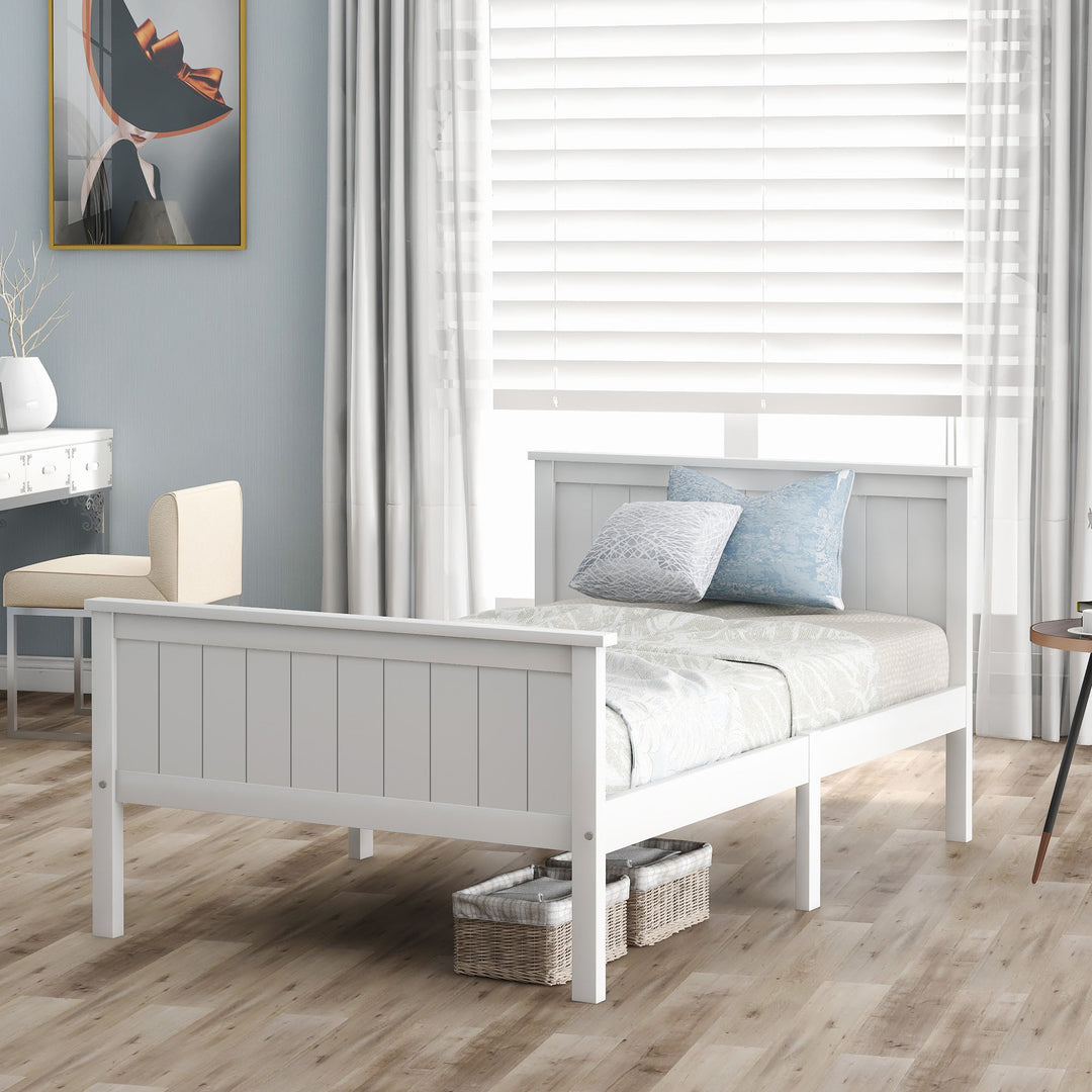 White pin wood single bed frame with slatted Headboard &amp; Footboard, Ivory 90X190cm HOHLON SINGLE UK
