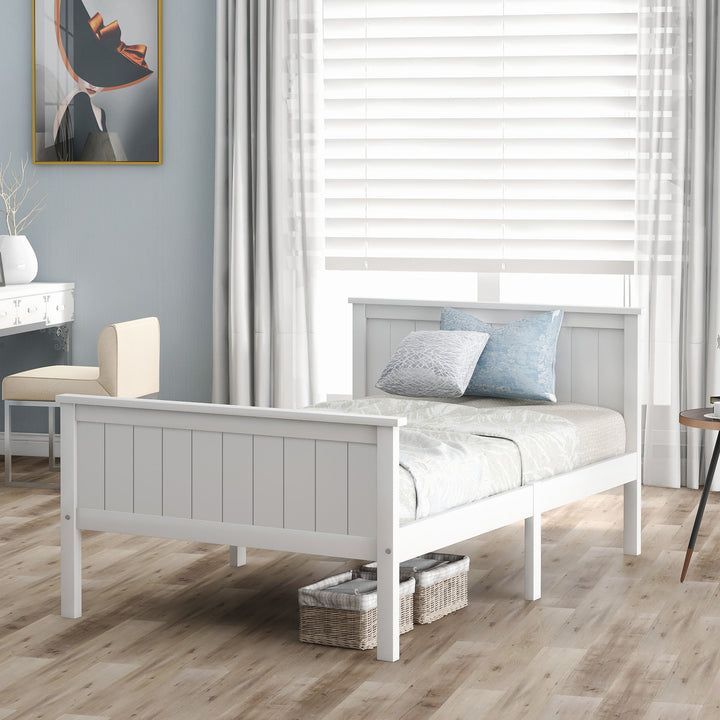 White pin wood single bed frame with slatted Headboard &amp; Footboard, Ivory 90X190cm HOHLON SINGLE UK