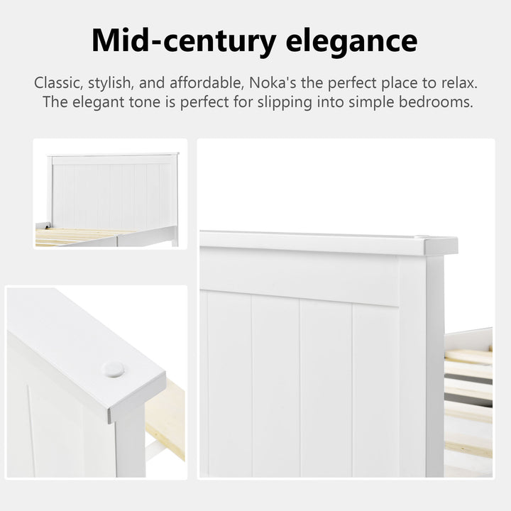 White pin wood single bed frame with slatted Headboard &amp; Footboard, Ivory 90X190cm HOHLON SINGLE UK