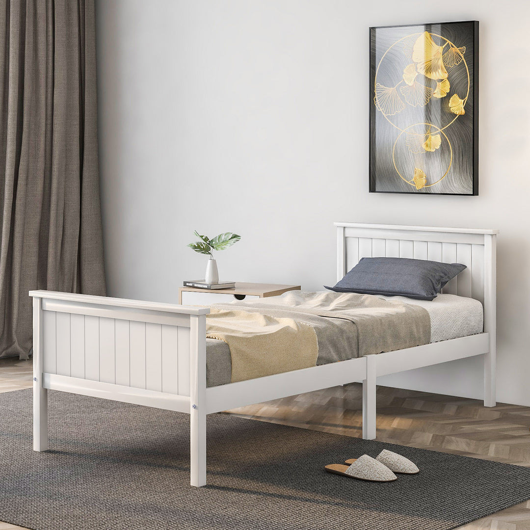 White pin wood single bed frame with slatted Headboard &amp; Footboard, Ivory 90X190cm HOHLON SINGLE UK