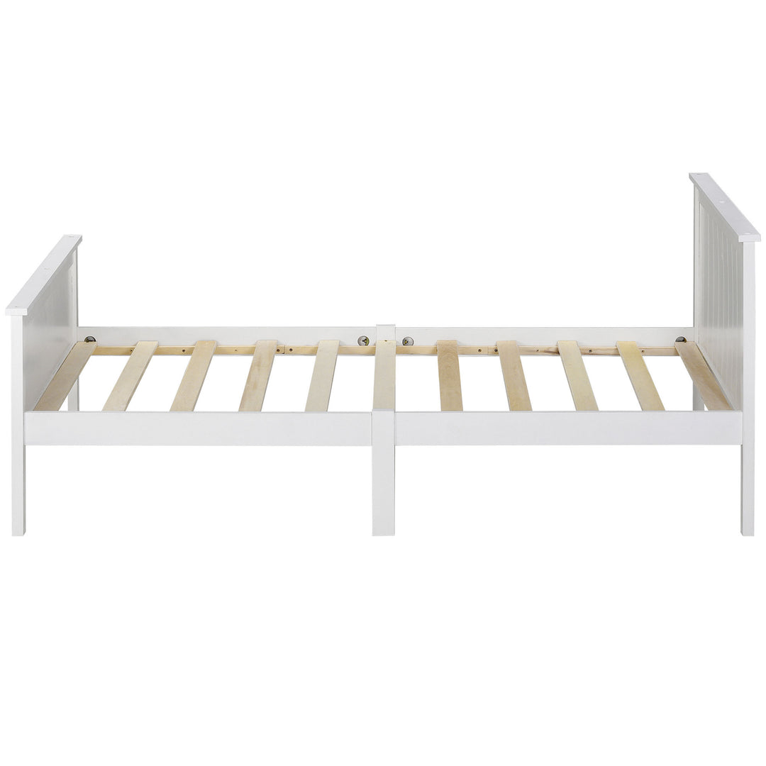White pin wood single bed frame with slatted Headboard &amp; Footboard, Ivory 90X190cm HOHLON SINGLE UK