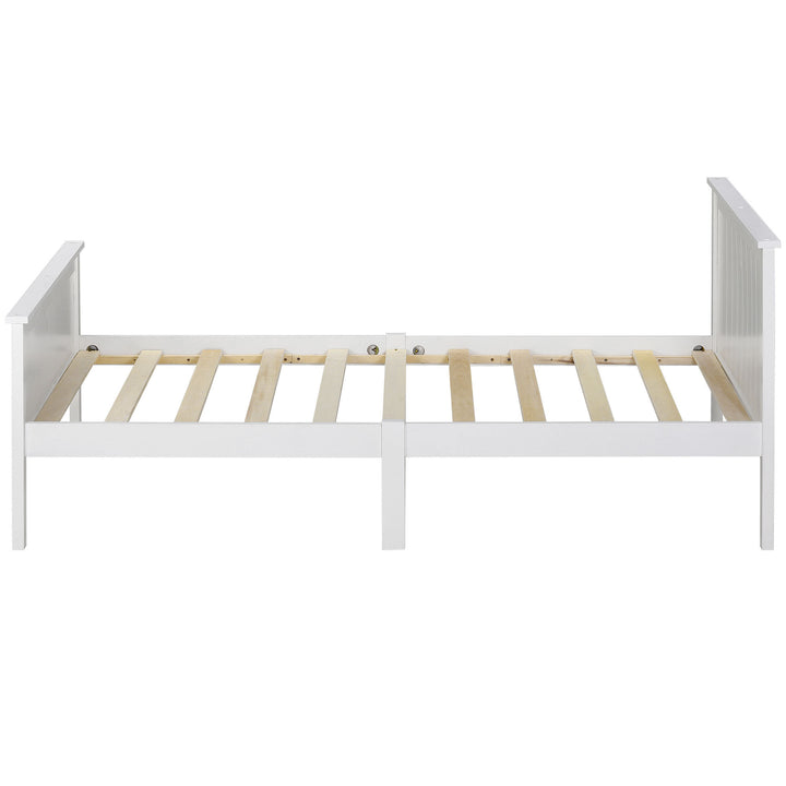 White pin wood single bed frame with slatted Headboard &amp; Footboard, Ivory 90X190cm HOHLON SINGLE UK