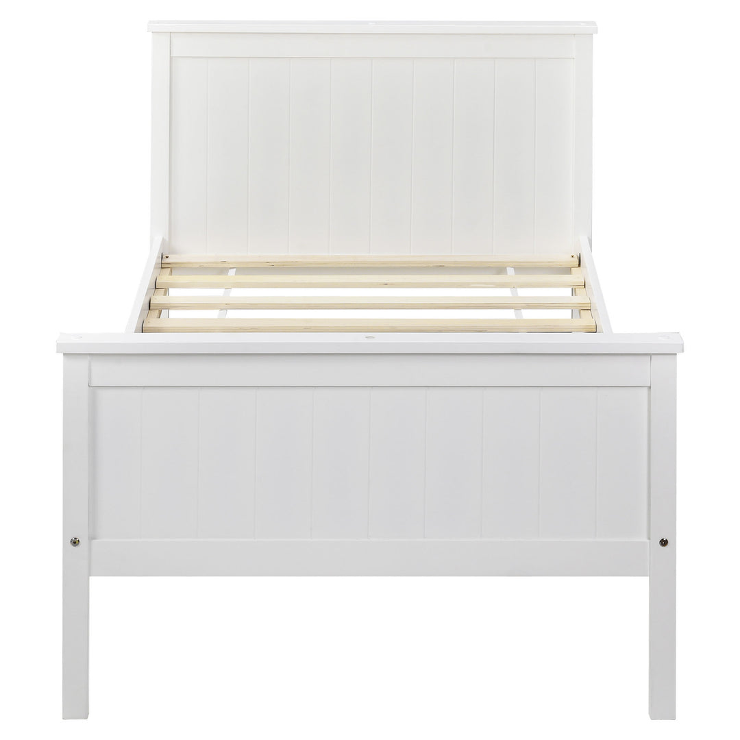 White pin wood single bed frame with slatted Headboard &amp; Footboard, Ivory 90X190cm HOHLON SINGLE UK
