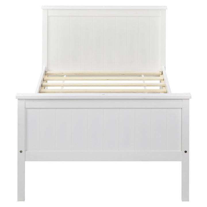 White pin wood single bed frame with slatted Headboard &amp; Footboard, Ivory 90X190cm HOHLON SINGLE UK