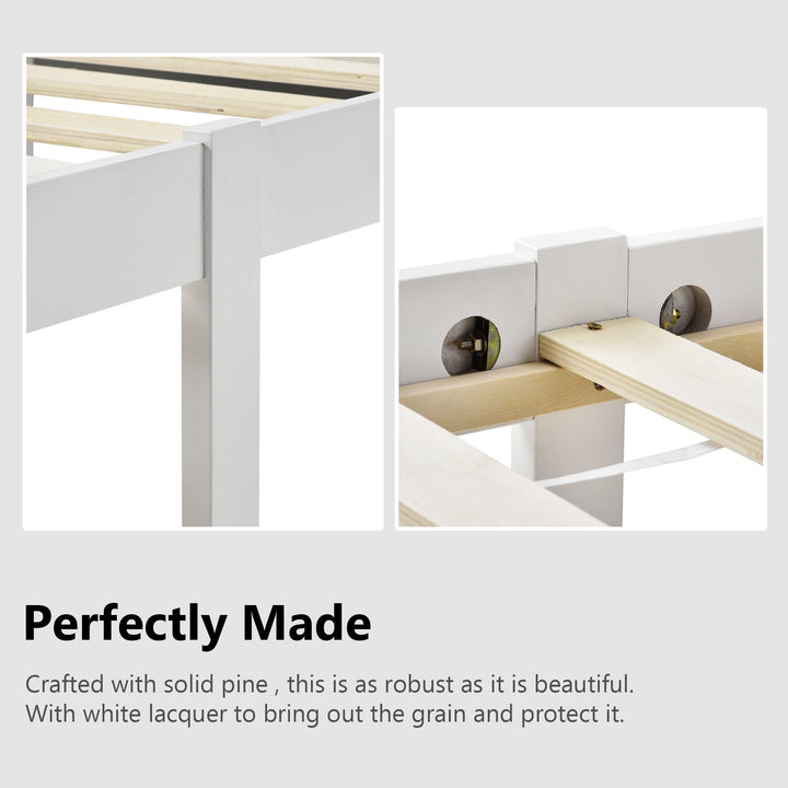 White pin wood single bed frame with slatted Headboard &amp; Footboard, Ivory 90X190cm HOHLON SINGLE UK