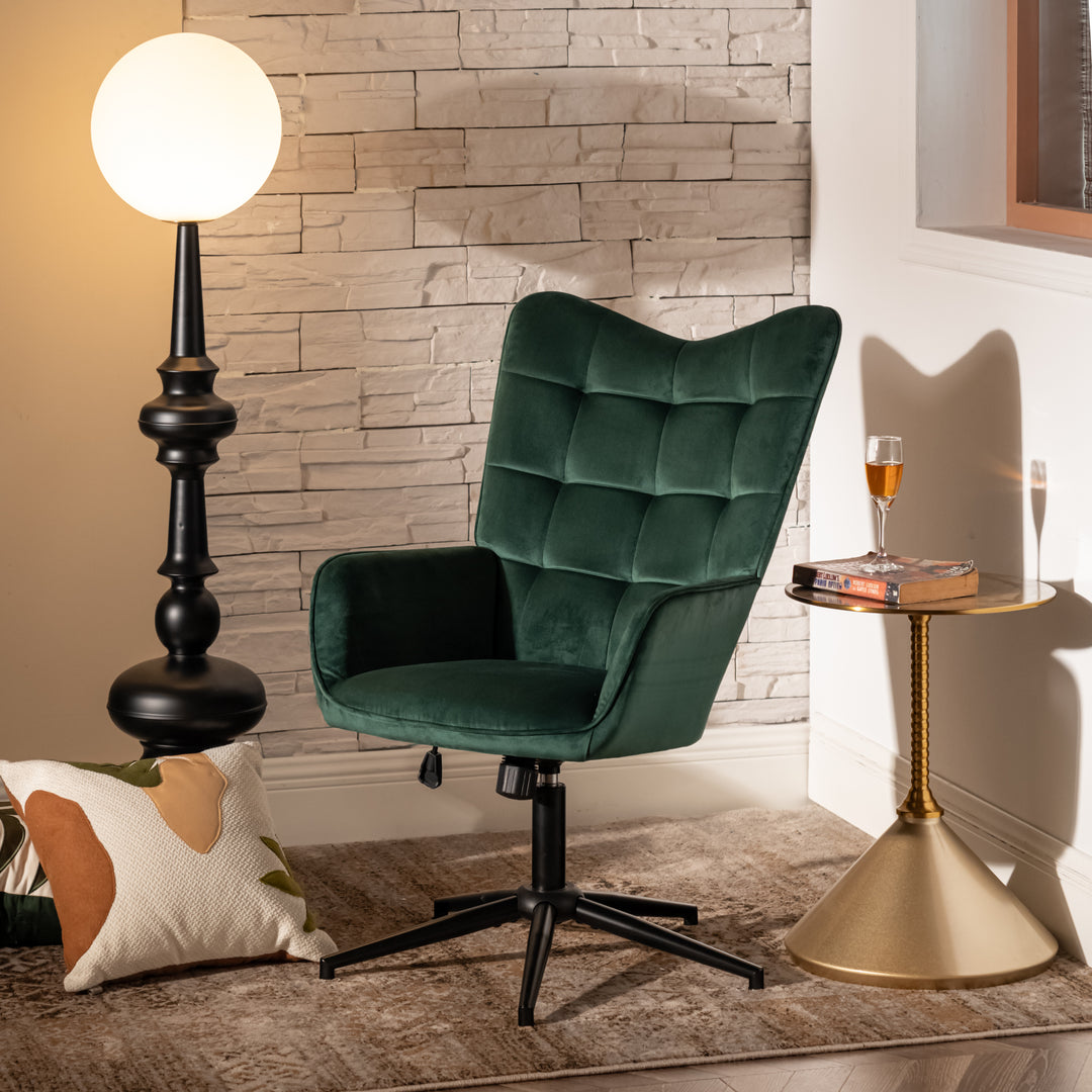 Scandinavian office chair with green velvet adjustable height backrest IRIS SMALL VELVET GREEN