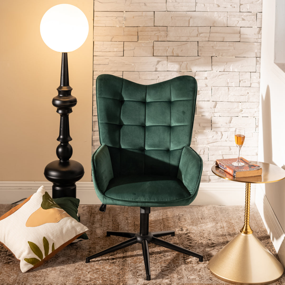 Scandinavian office chair with green velvet adjustable height backrest IRIS SMALL VELVET GREEN