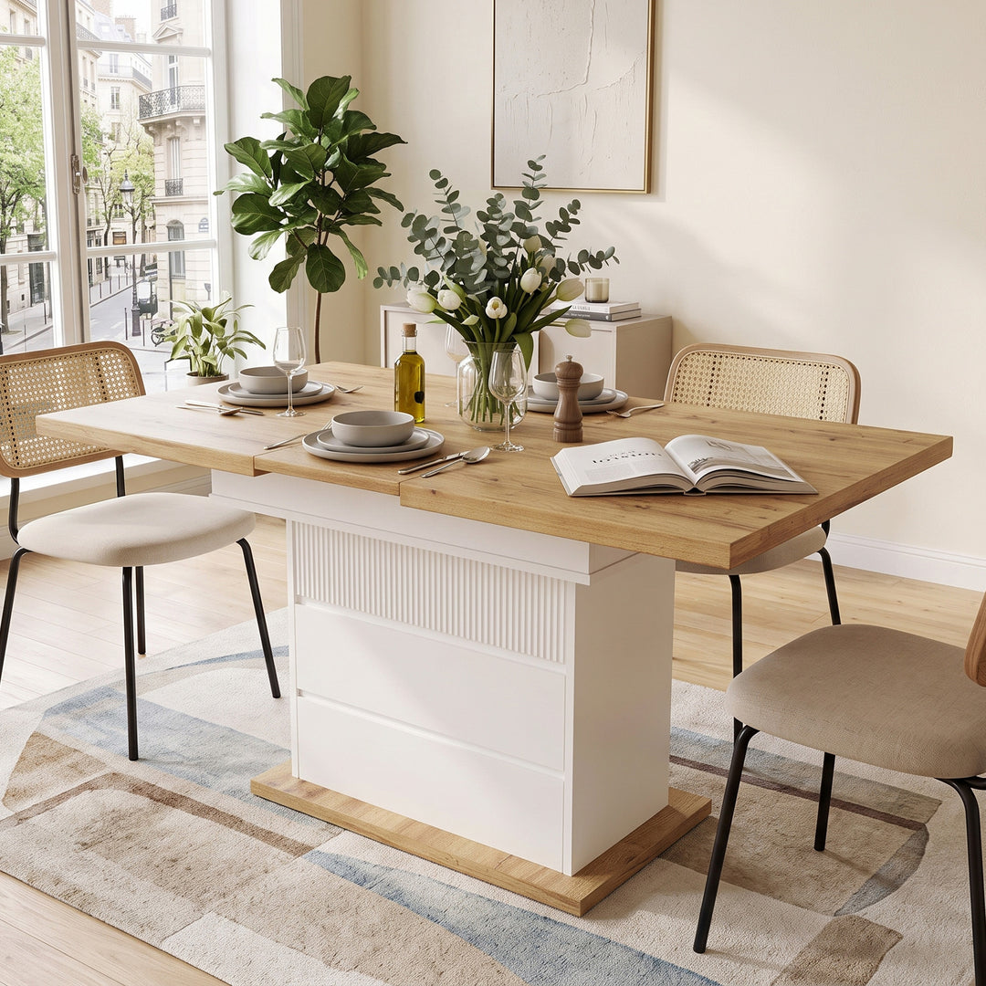 White extendable foldable dining table for 4-6 persons with storage shelves 110-140x80cm IRON BOX