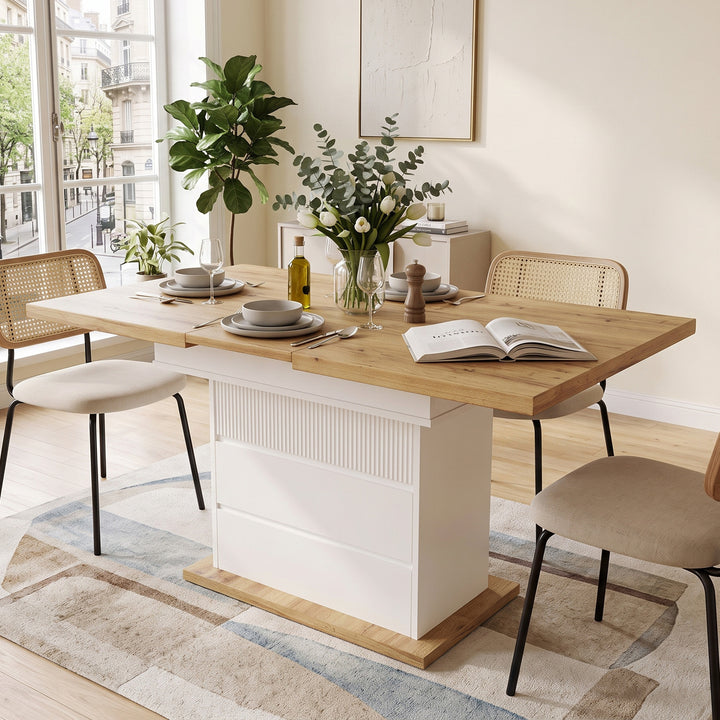 White extendable foldable dining table for 4-6 persons with storage shelves 110-140x80cm IRON BOX