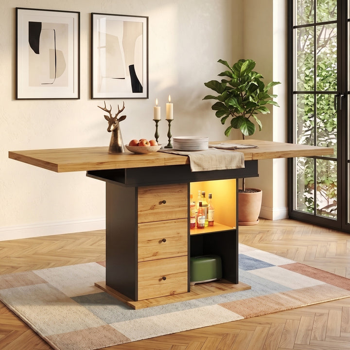 Wooden&nbsp;black extendable dining table with LED lighting for 4-6 persons 110-140x80cm IRON CART