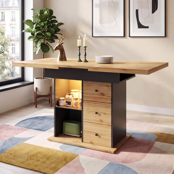 Wooden&nbsp;black extendable dining table with LED lighting for 4-6 persons 110-140x80cm IRON CART