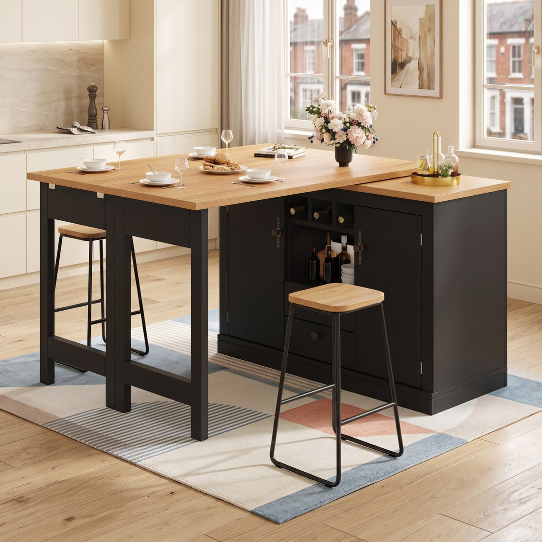 Rotatable black extendable bar table with storage 120-180cm IRON FLOOR