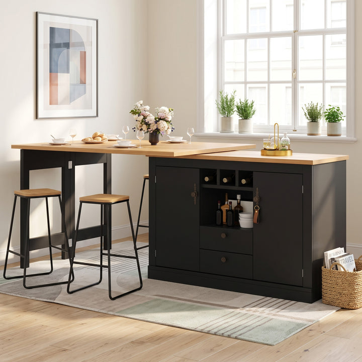 Rotatable black extendable bar table with storage 120-180cm IRON FLOOR