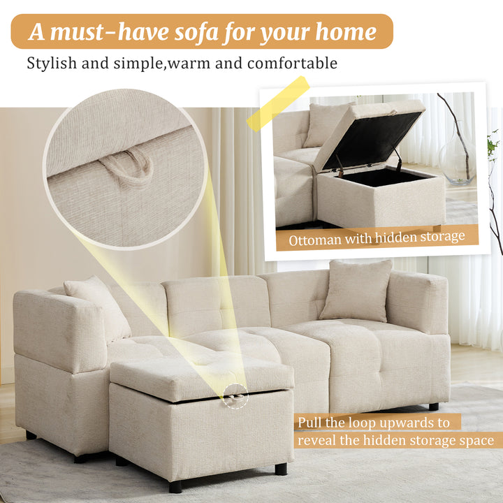 3-4 seaters beige lounge corner sofa a storage footstool bundle IDHED UK