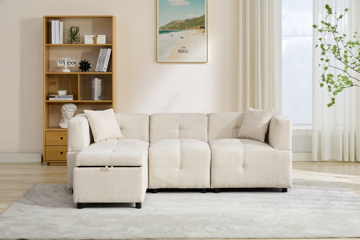 3-4 seaters beige lounge corner sofa a storage footstool bundle IDHED UK