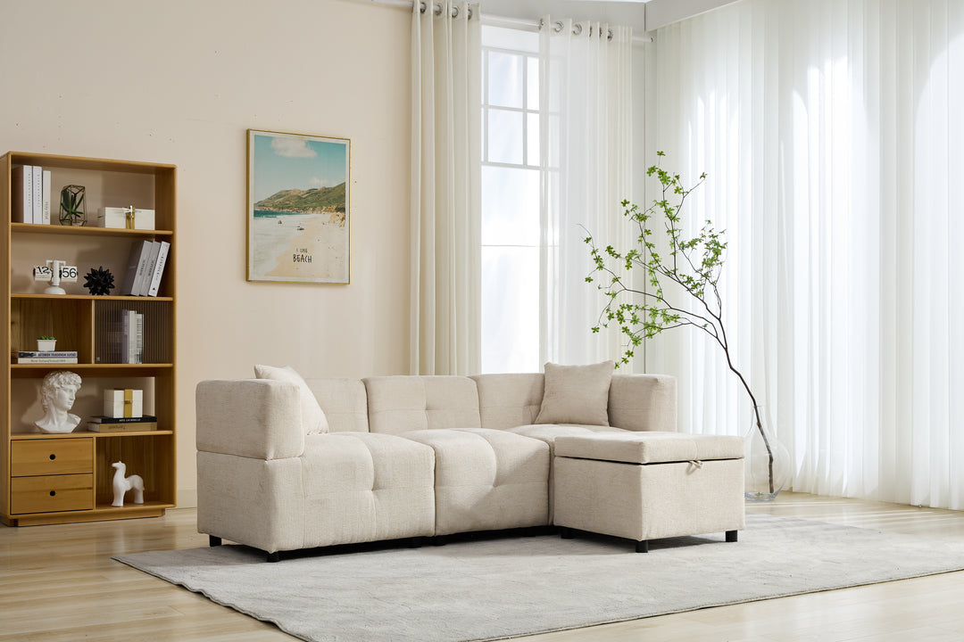 3-4 seaters beige lounge corner sofa a storage footstool bundle IDHED UK