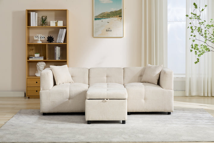 3-4 seaters beige lounge corner sofa a storage footstool bundle IDHED UK