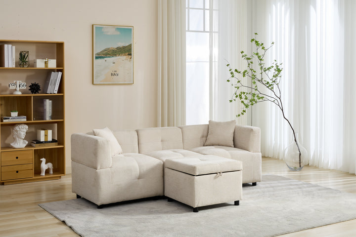 3-4 seaters beige lounge corner sofa a storage footstool bundle IDHED UK