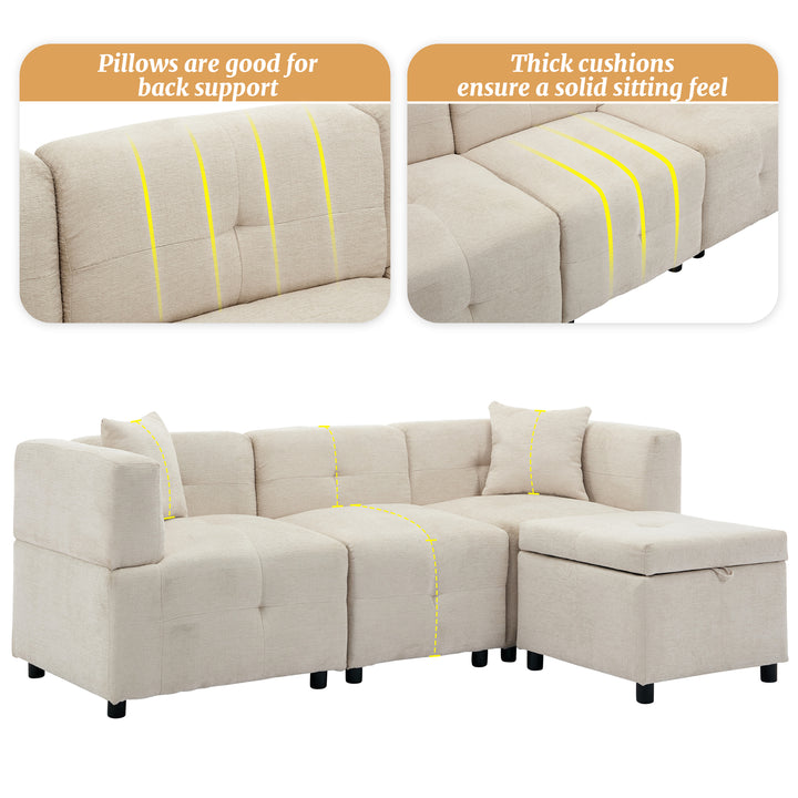 3-4 seaters beige lounge corner sofa a storage footstool bundle IDHED UK