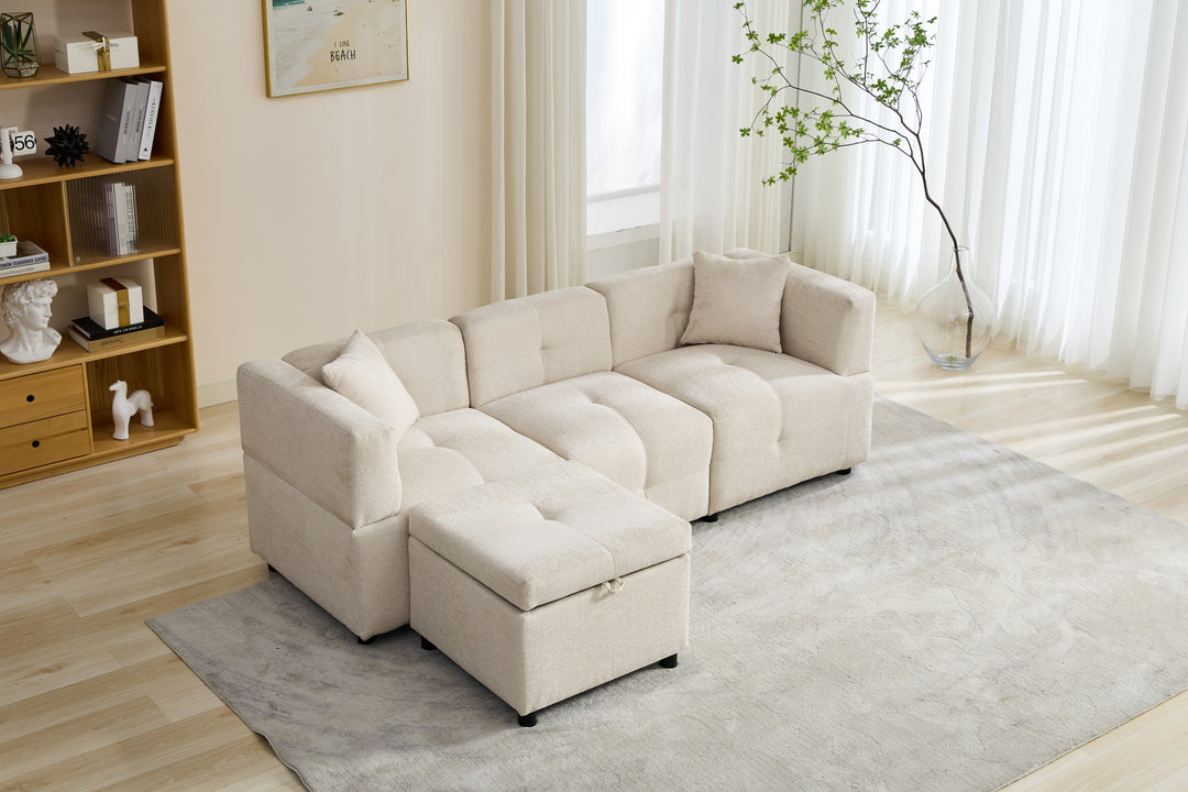 3-4 seaters beige lounge corner sofa a storage footstool bundle IDHED UK
