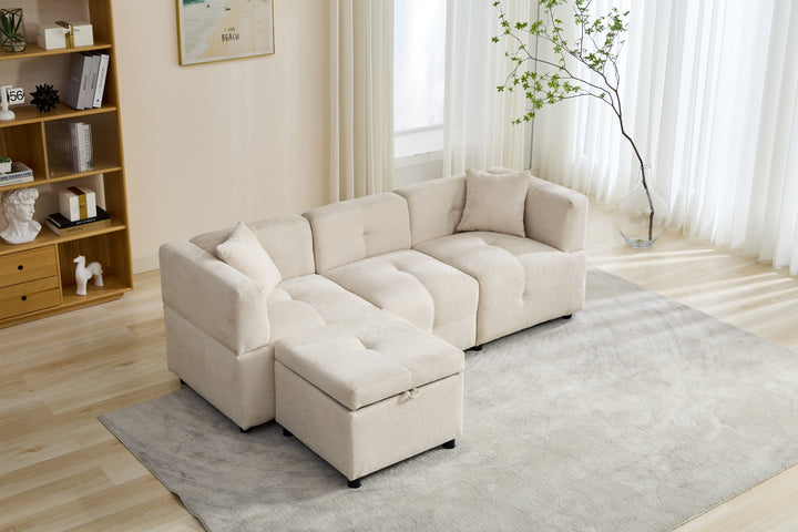 3-4 seaters beige lounge corner sofa a storage footstool bundle IDHED UK