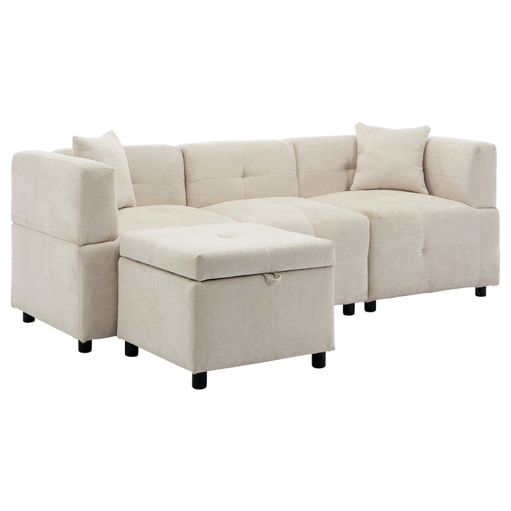 3-4 seaters beige lounge corner sofa a storage footstool bundle IDHED UK