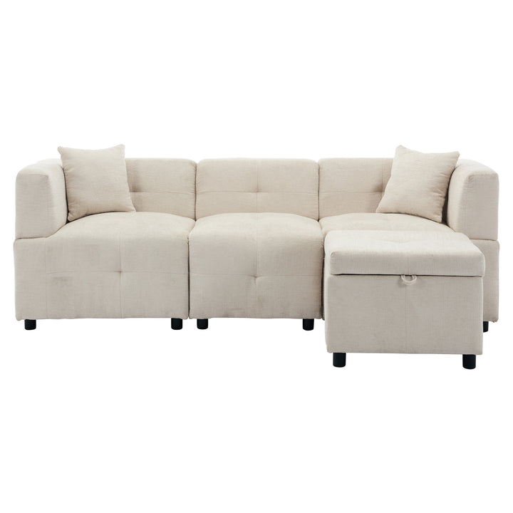 3-4 seaters beige lounge corner sofa a storage footstool bundle IDHED UK