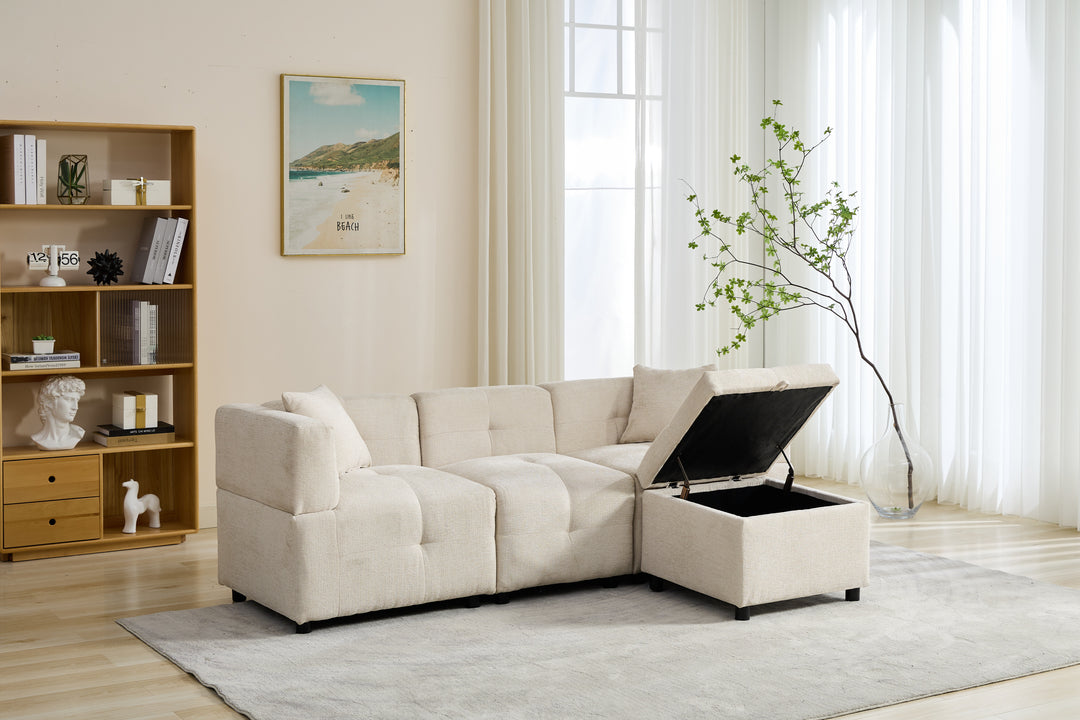 3-4 seaters beige lounge corner sofa a storage footstool bundle IDHED UK