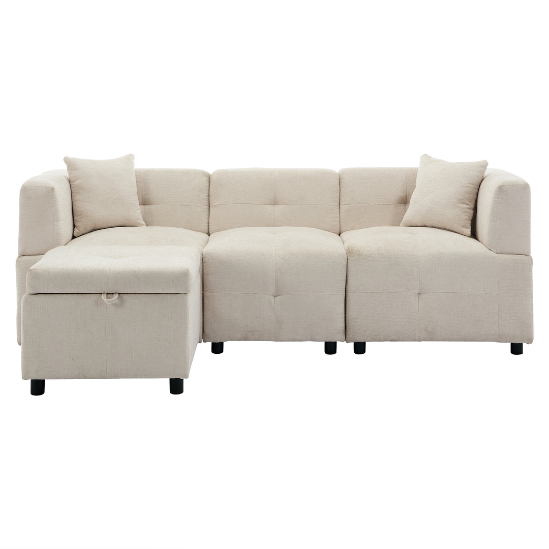 3-4 seaters beige lounge corner sofa a storage footstool bundle IDHED UK