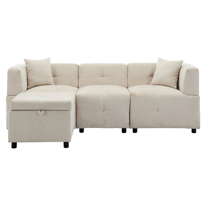 3-4 seaters beige lounge corner sofa a storage footstool bundle IDHED UK