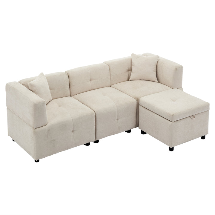 3-4 seaters beige lounge corner sofa a storage footstool bundle IDHED UK
