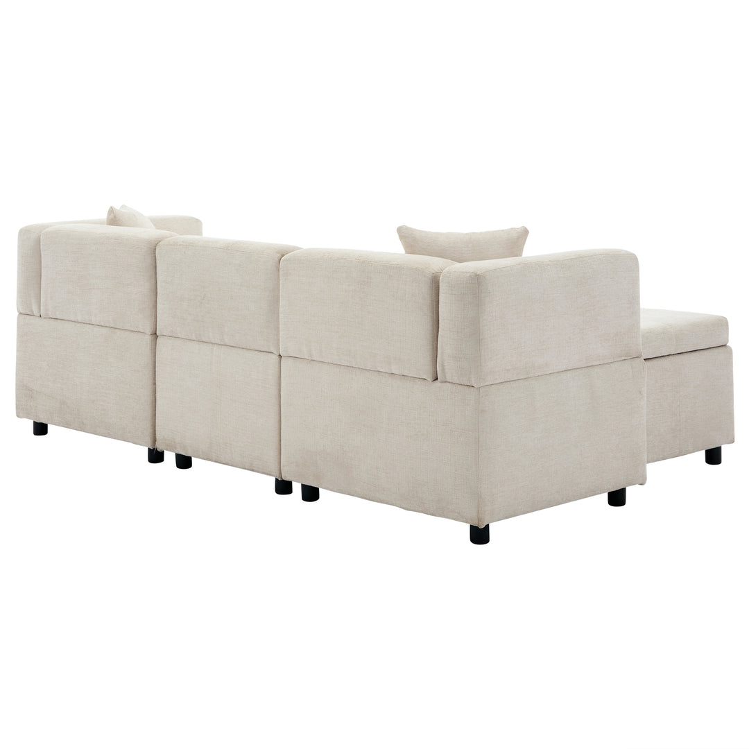 3-4 seaters beige lounge corner sofa a storage footstool bundle IDHED UK