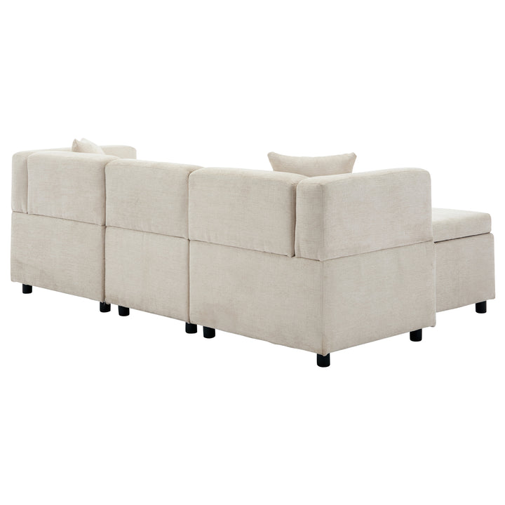 3-4 seaters beige lounge corner sofa a storage footstool bundle IDHED UK