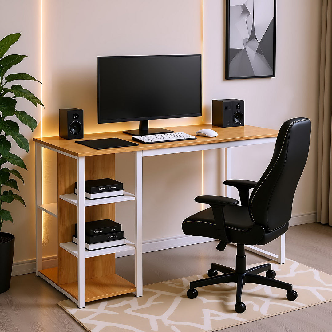 Modern desk with five white shelves and oak wood JESUSA A