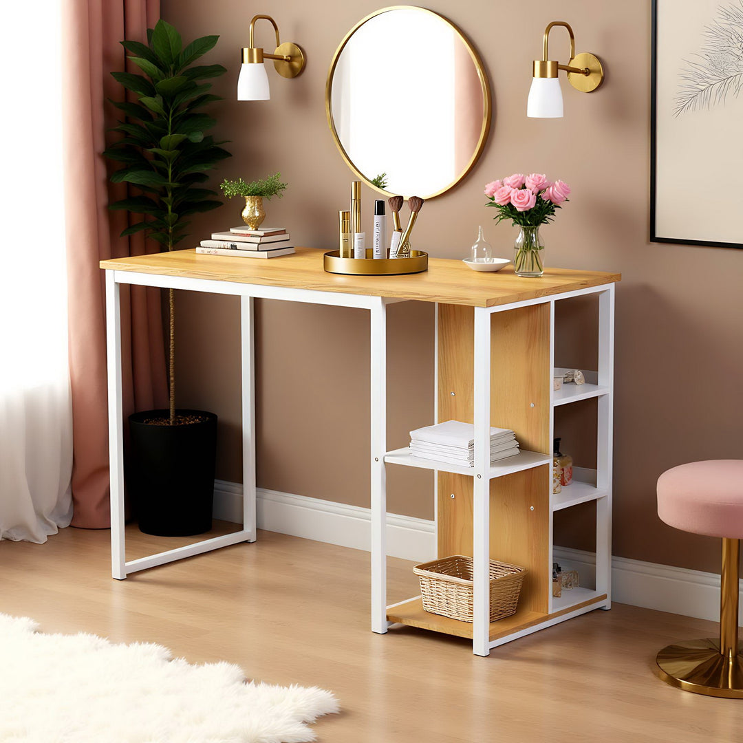 Modern desk with five white shelves and oak wood JESUSA A