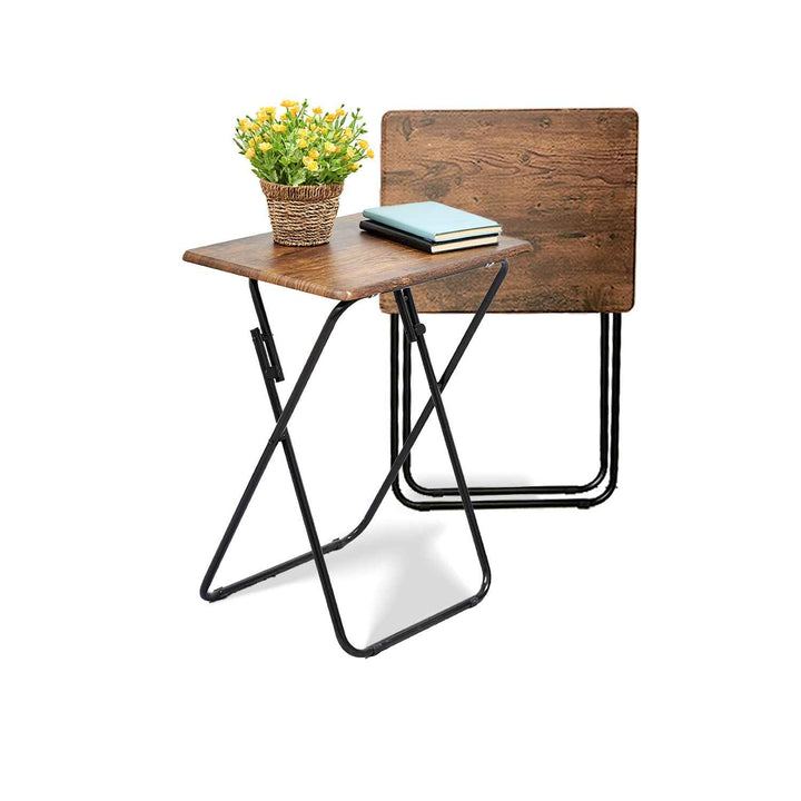Set of 2 Folding simple portable small table, retro wooden desktop JOEY VINTAGE BROWN 2PCS