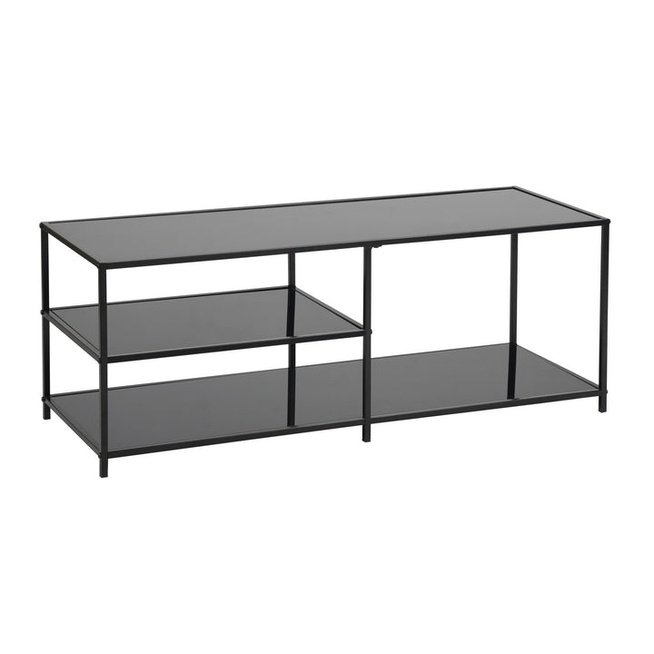 3-tier rectangular black transparent tempered glass coffee table 110*40cm JONINA