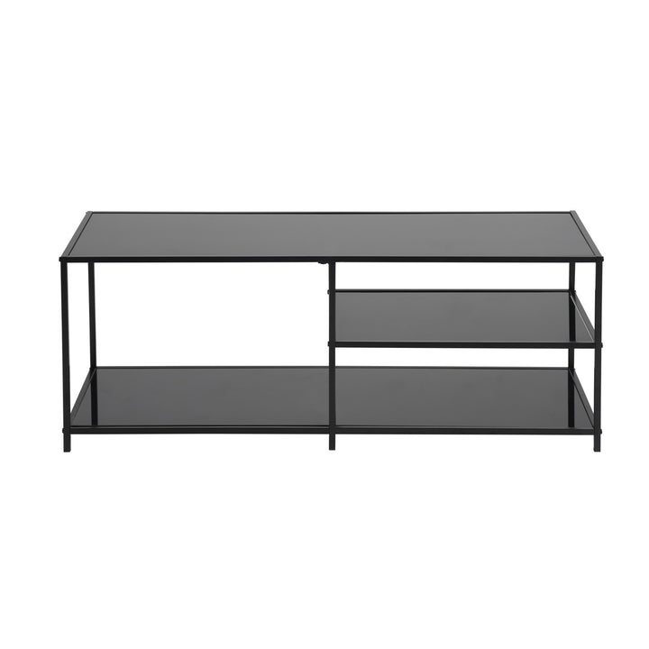3-tier rectangular black transparent tempered glass coffee table 110*40cm JONINA