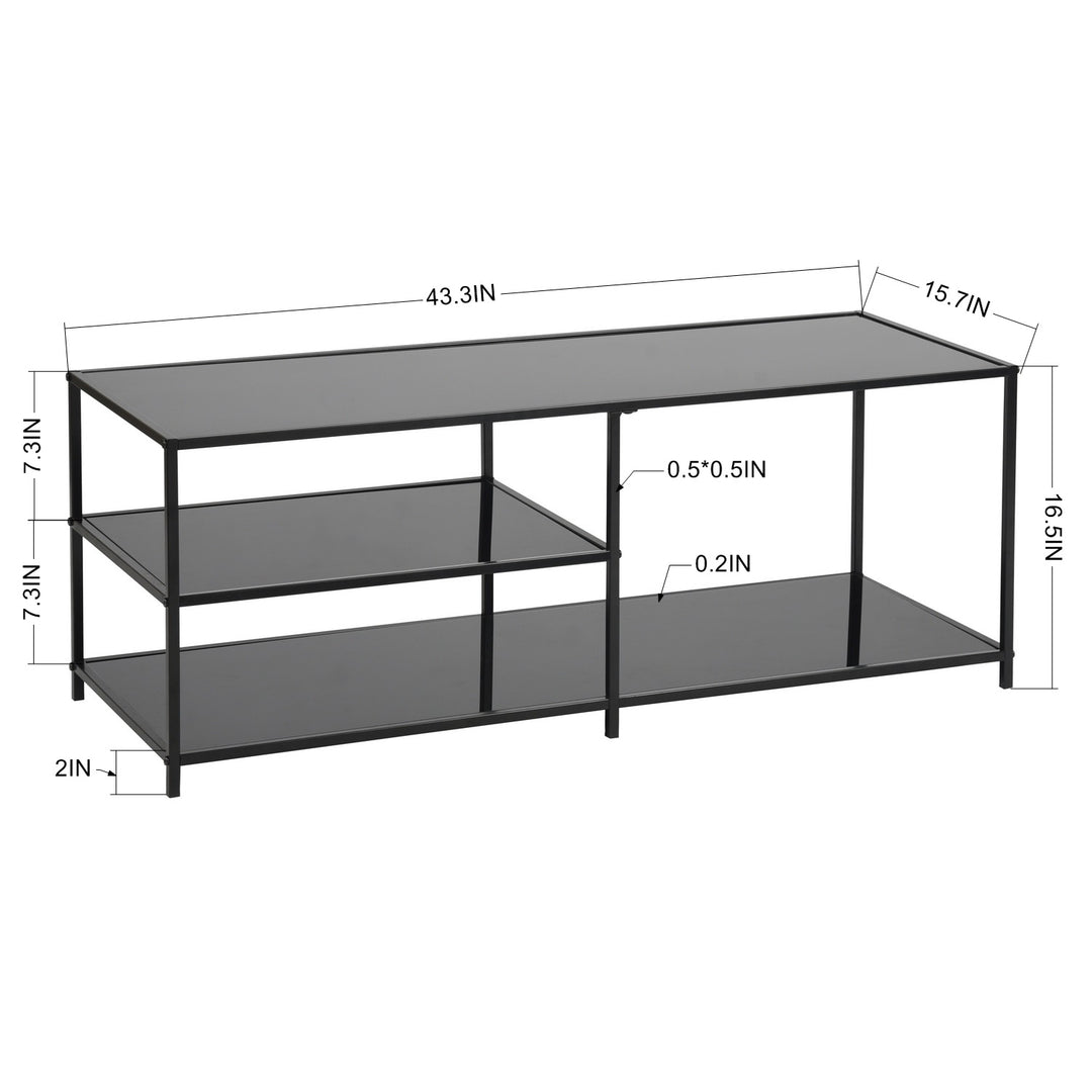 3-tier rectangular black transparent tempered glass coffee table 110*40cm JONINA