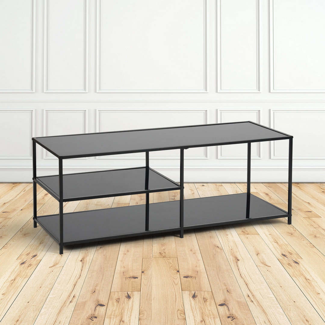 3-tier rectangular black transparent tempered glass coffee table 110*40cm JONINA