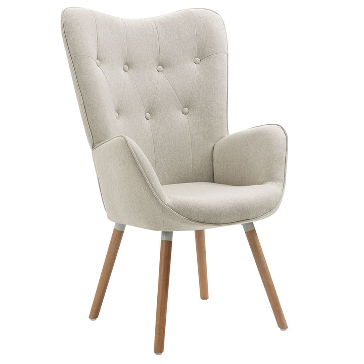 Scandinavian beige fabric armchair KAS FABRIC BEIGE NATURAL WOOD